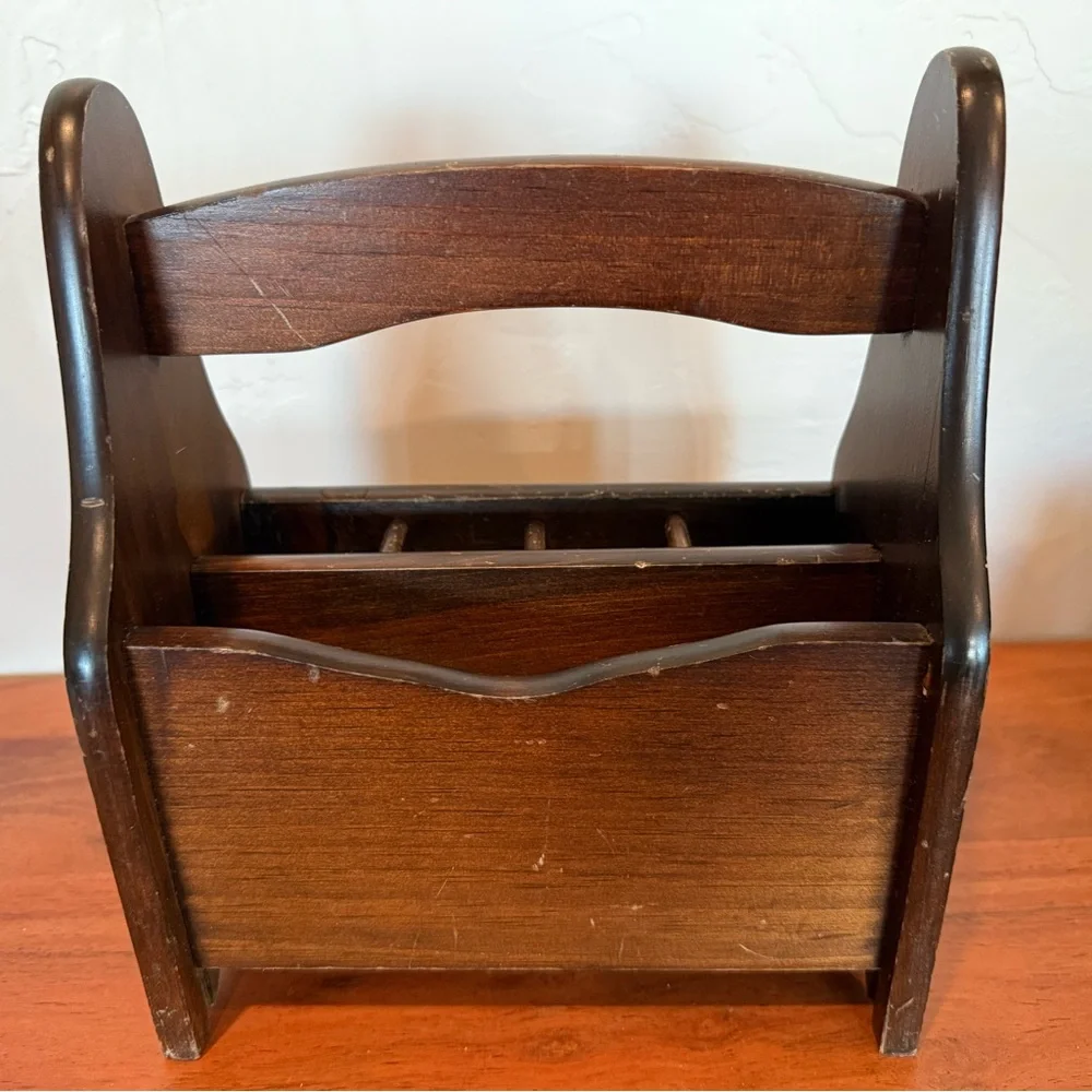 Vintage Black Wooden Magazine Rack farmhouse utensils or remote controls‎ holder